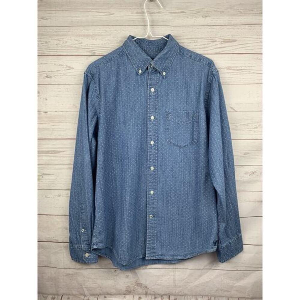 American Eagle Shirt Men's‎ Medium Classic Fit Long Sleeve Polka Dot Chambray
